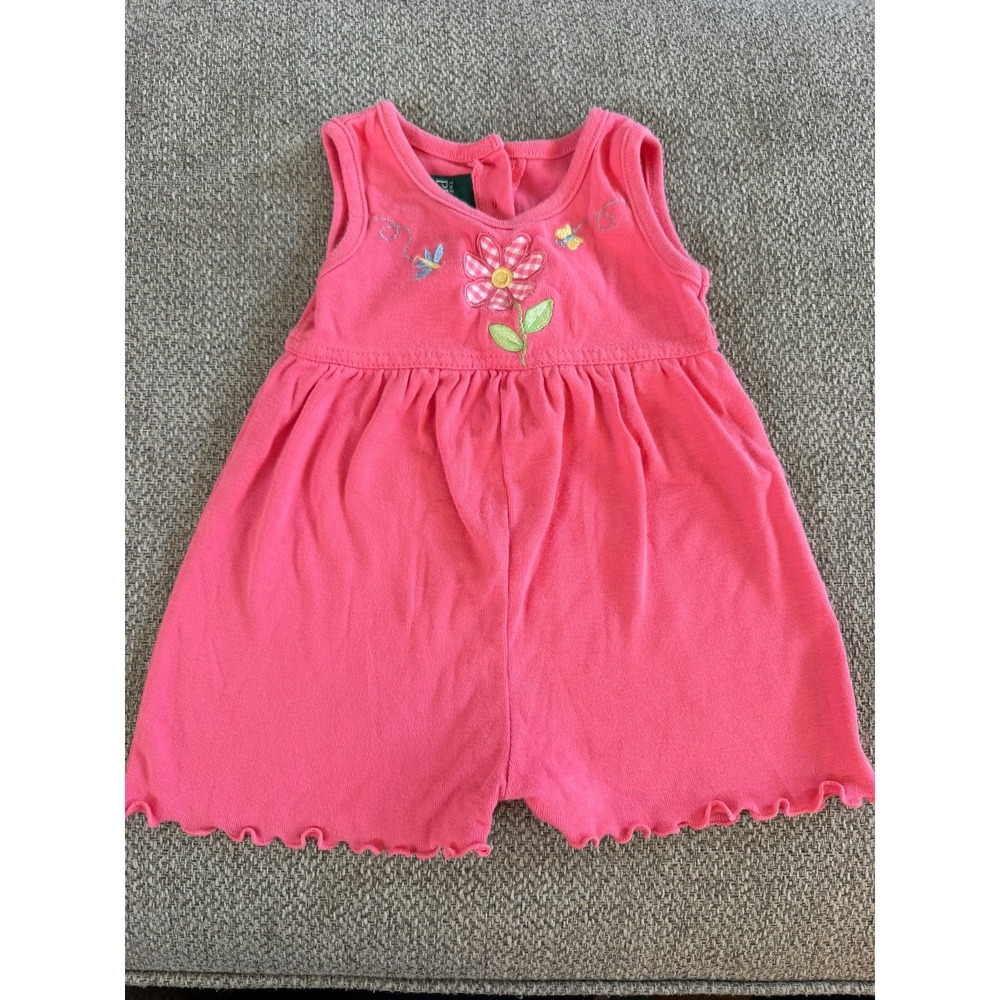 90's The Children's Place Baby Girls 3-6M Pink Gingham Flower Embroidered Romper